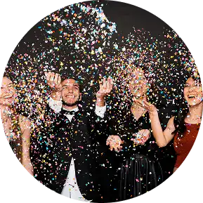 Friends celebrating with confetti at Flyout Trampoline Park