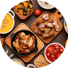 Assorted party food and appetizers at Flyout Trampoline Park