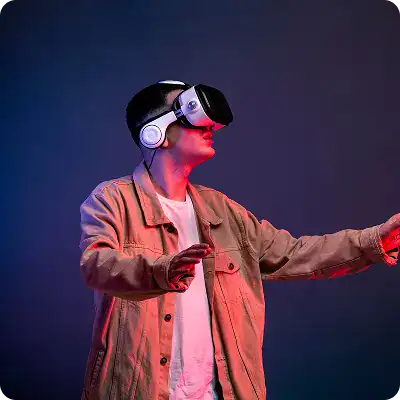 Man experiencing virtual reality at Flyout Trampoline Park